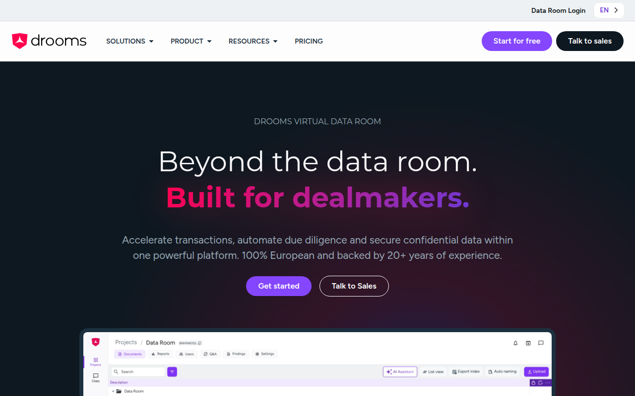 Drooms homepage